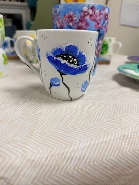 Hand-Painted by ME!  Blue Floral Ceramic Mug